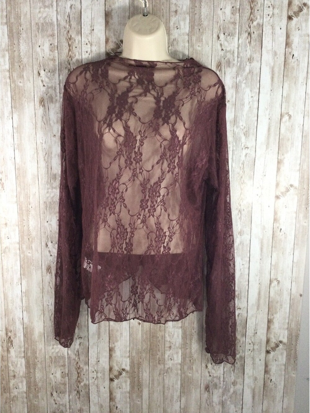 Avidlove Women’s Long Sleeve Lace sheer top layering high Neck Plum Puple 2XL